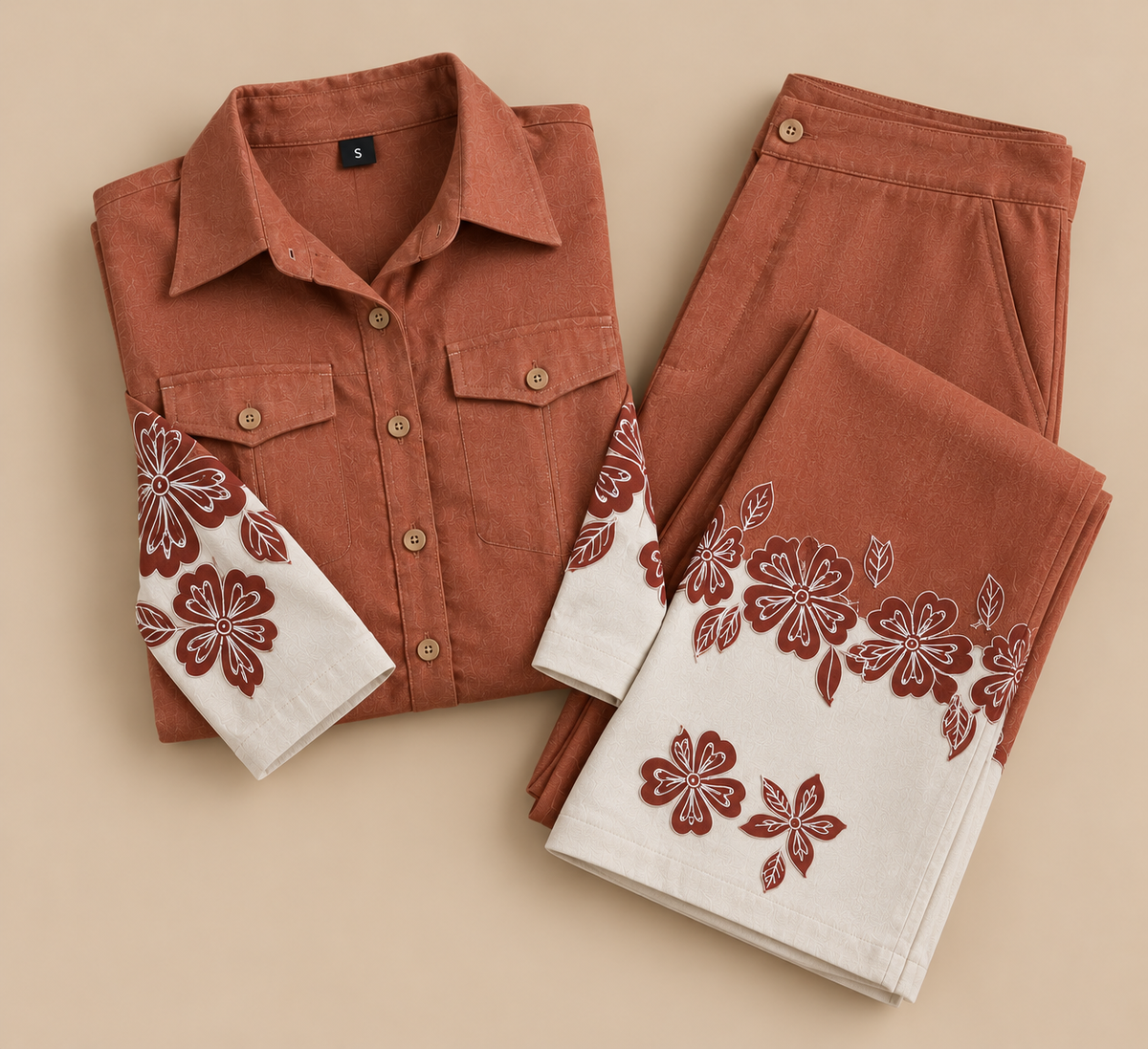 Embroidered Kurta Set – Terracotta Bloom