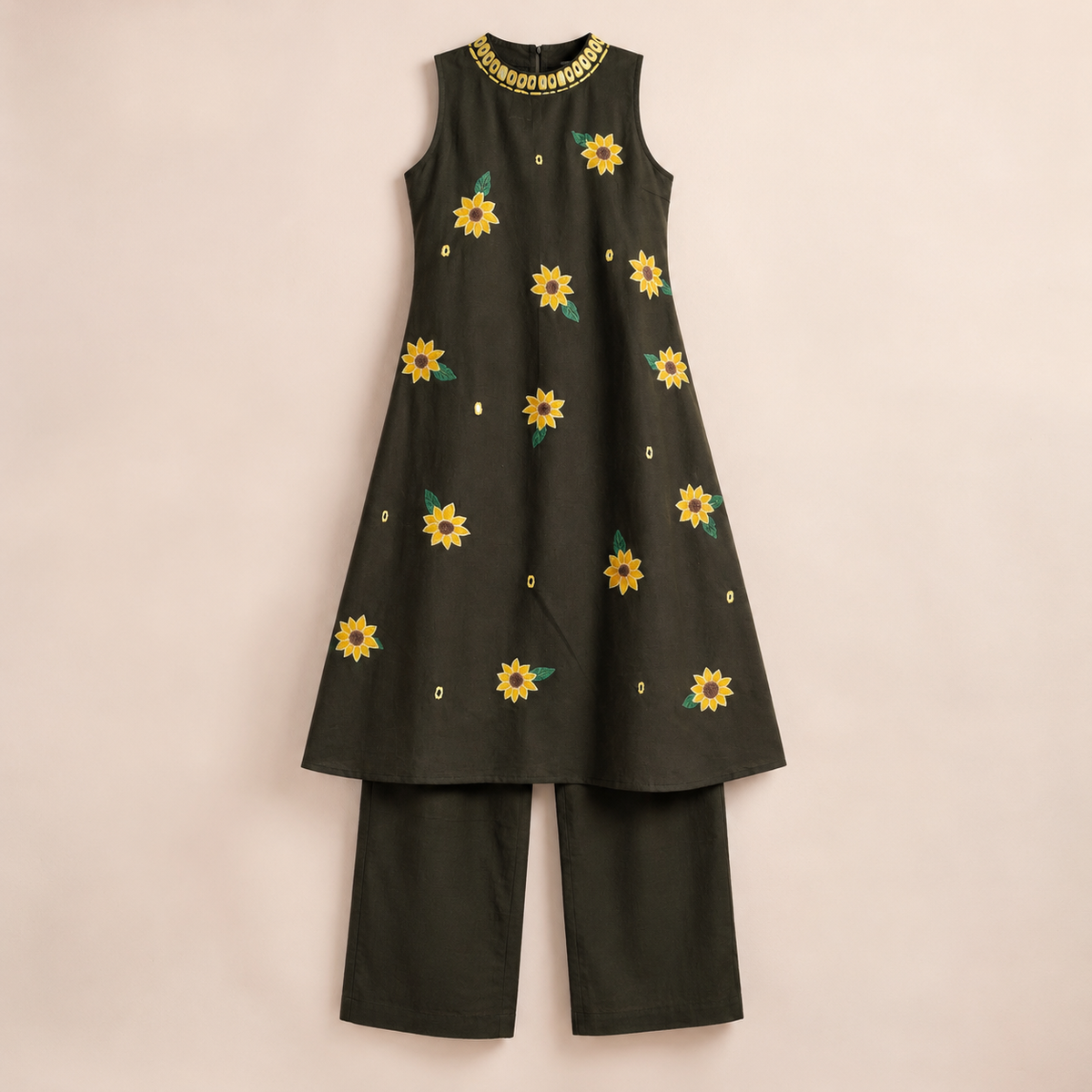 Embroidered Kurta Set Olive Bloom