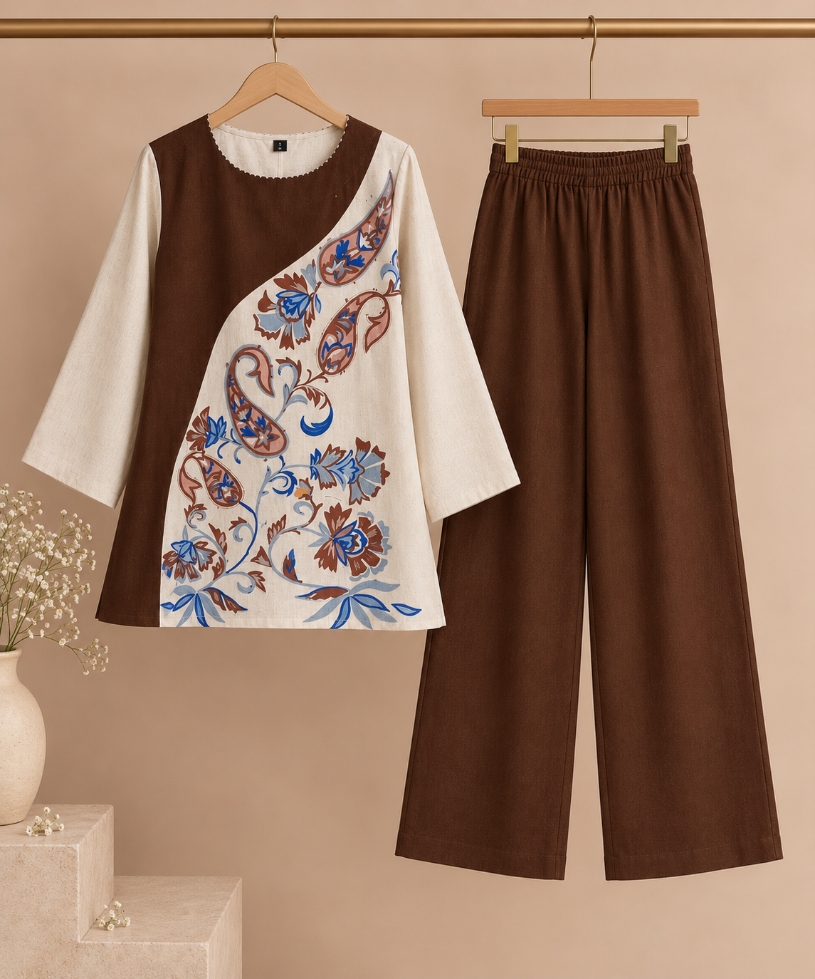 Embroidered Kurta Set – Cocoa Paisley