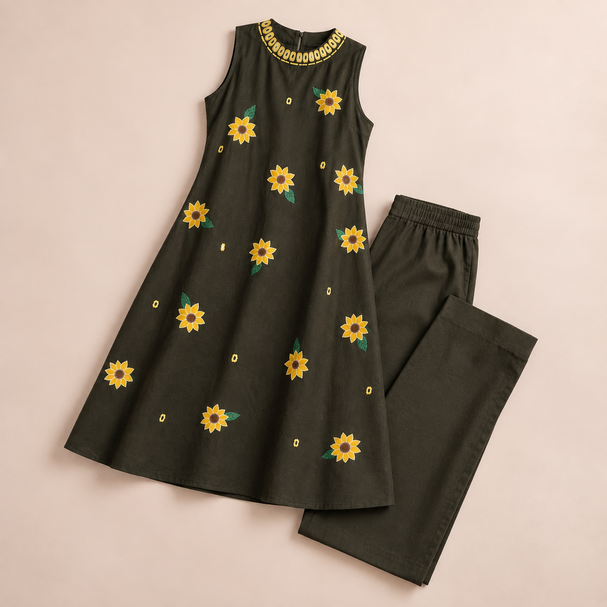 Embroidered Kurta Set Olive Bloom