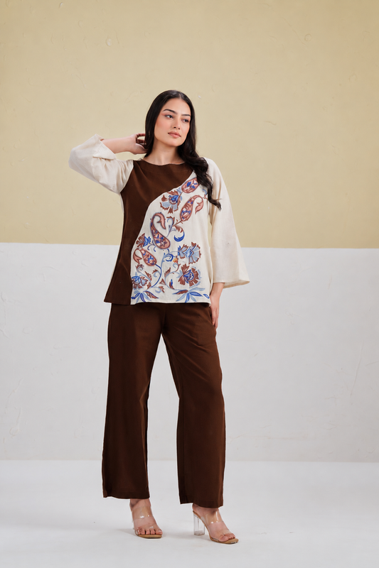 Embroidered Kurta Set – Cocoa Paisley